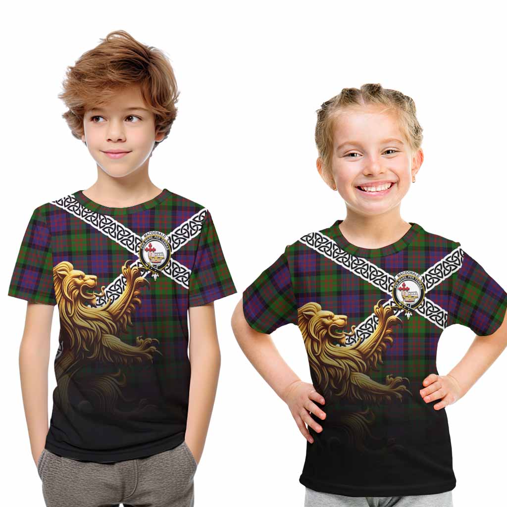 MacDonald (McDonald) Crest Tartan Kid T-Shirt with Golden Lion Emblem Celtic Style Youth XL Size14 - Tartan Vibes Clothing