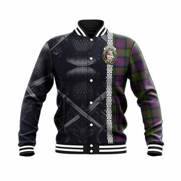 MacDonald (McDonald) Tartan Baseball Jacket with Family Crest Cross Sword Thistle Celtic Vibes Unisex - Tartan Vibes Clothing