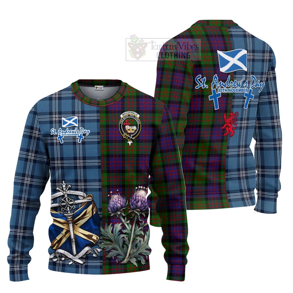 Tartan Vibes Clothing MacDonald (McDonald) Tartan Knitted Sweater Happy St. Andrew's Day Half Tartan Style