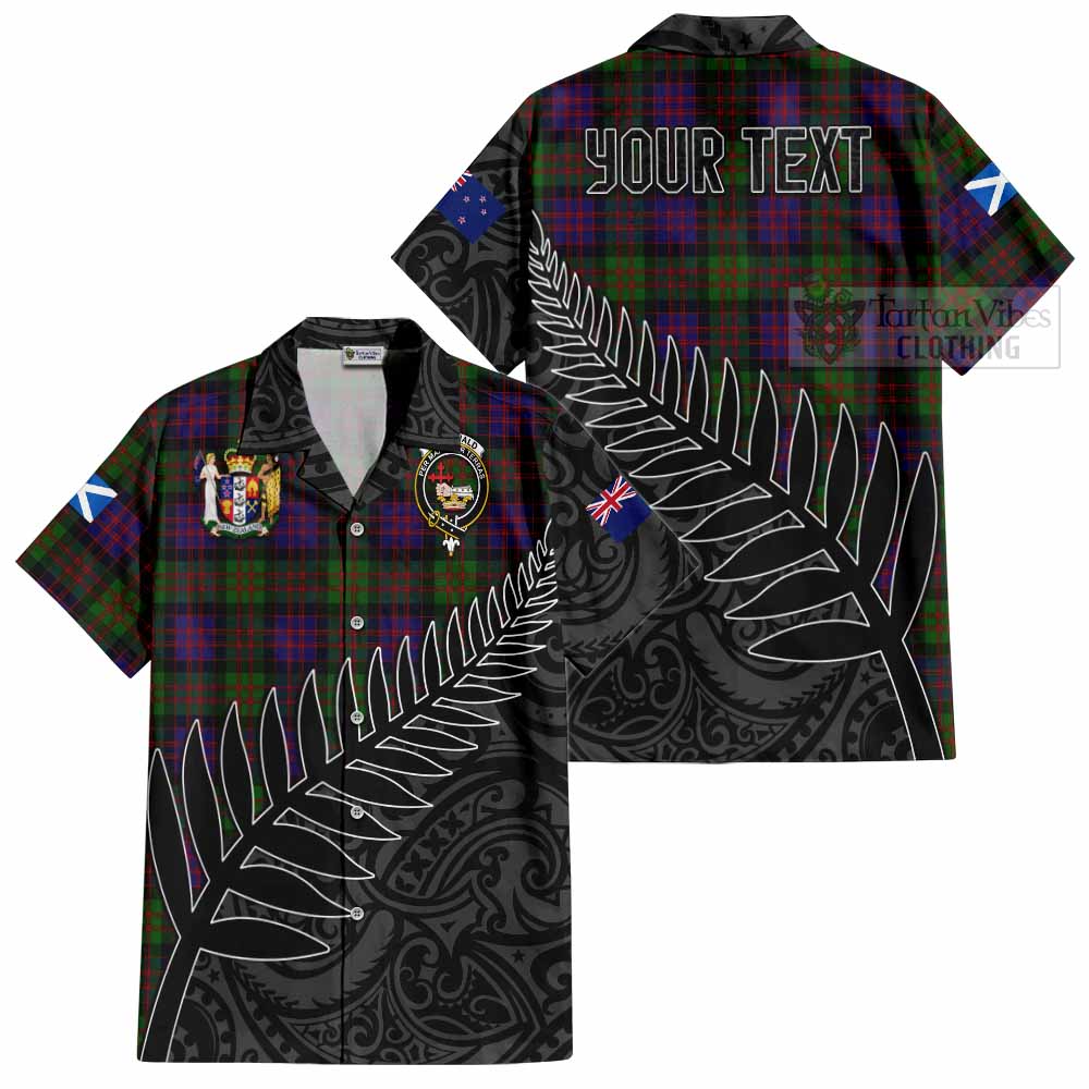 Tartan Vibes Clothing MacDonald (McDonald) Crest Tartan Short Sleeve Button Shirt with New Zealand Silver Fern Half Style