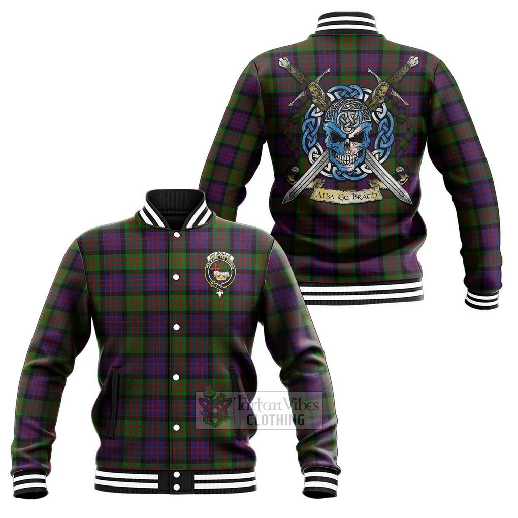 Tartan Vibes Clothing MacDonald (McDonald) Tartan Baseball Jacket with Family Crest Celtic Skull Style