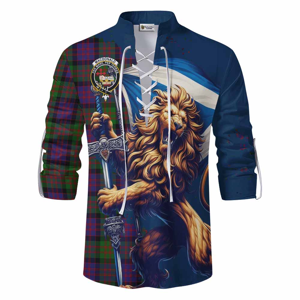 Tartan Vibes Clothing MacDonald (McDonald) Tartan Family Crest Ghillie Kilt Shirt with Scottish Majestic Lion