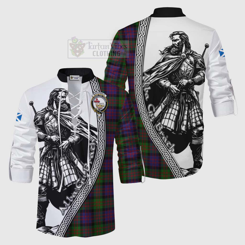 Tartan Vibes Clothing MacDonald (McDonald) Tartan Clan Crest Ghillie Kilt Shirt with Highlander Warrior Celtic Style