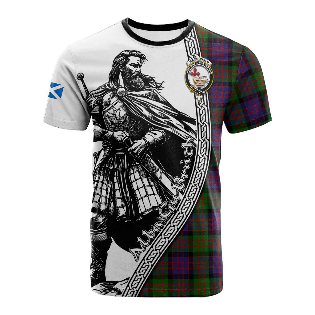 MacDonald (McDonald) Tartan Clan Crest Cotton T-shirt with Highlander Warrior Celtic Style