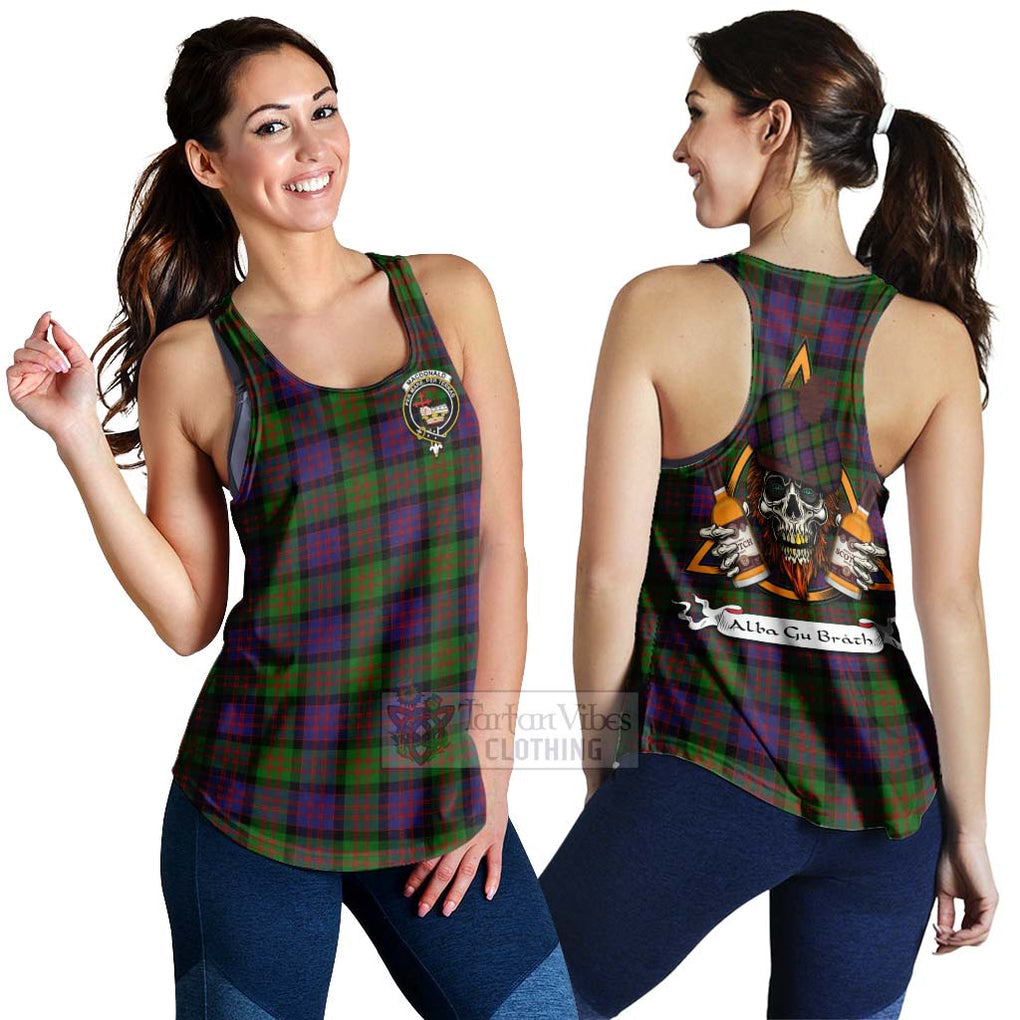 Tartan Vibes Clothing MacDonald (McDonald) Tartan Women's Racerback Tanks with Family Crest and Bearded Skull Holding Bottles of Whiskey