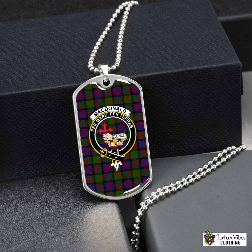 Tartan Vibes Clothing MacDonald (McDonald) Tartan Dog Tag Necklace with Family Crest