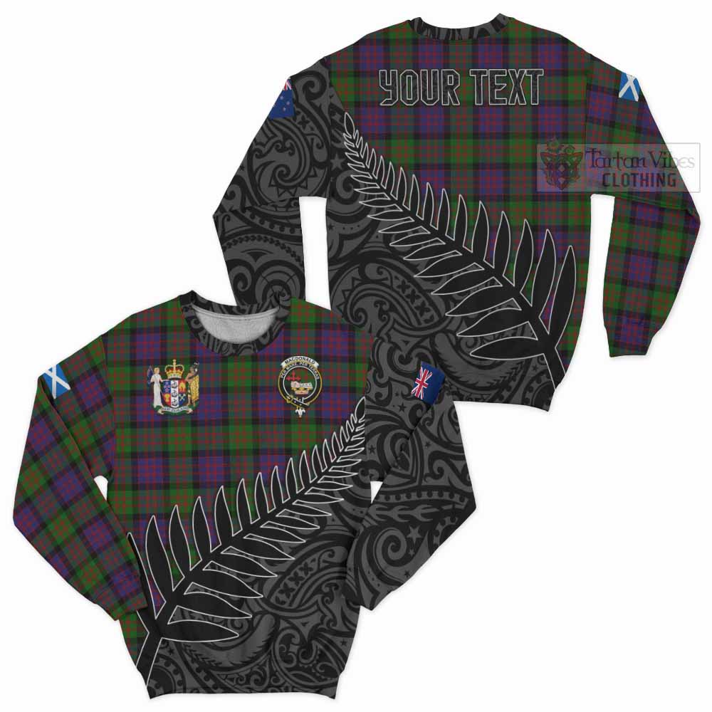 Tartan Vibes Clothing MacDonald (McDonald) Crest Tartan Sweatshirt with New Zealand Silver Fern Half Style