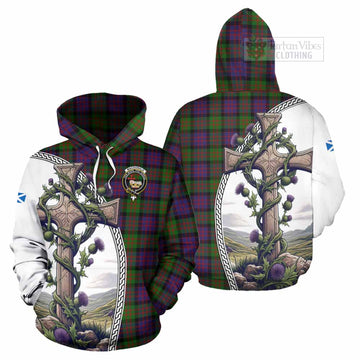 MacDonald (McDonald) Tartan Hoodie with Family Crest and St. Andrew's Cross Accented by Thistle Vines