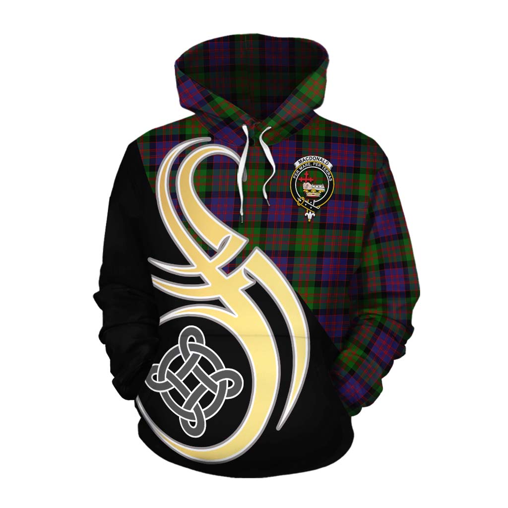 Tartan Vibes Clothing MacDonald (McDonald) Tartan Cotton Hoodie with Family Crest and Celtic Symbol Style