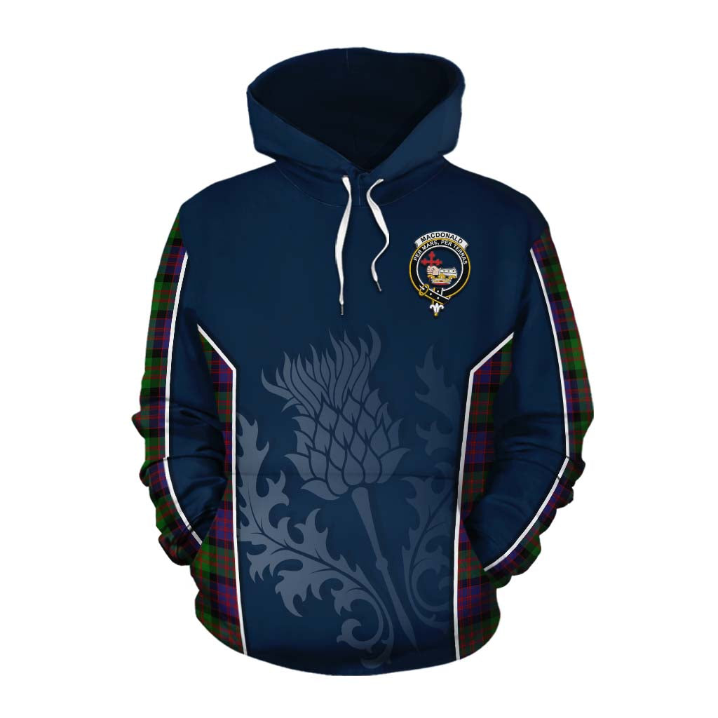 Tartan Vibes Clothing MacDonald (McDonald) Tartan Cotton Hoodie with Family Crest and Scottish Thistle Vibes Sport Style