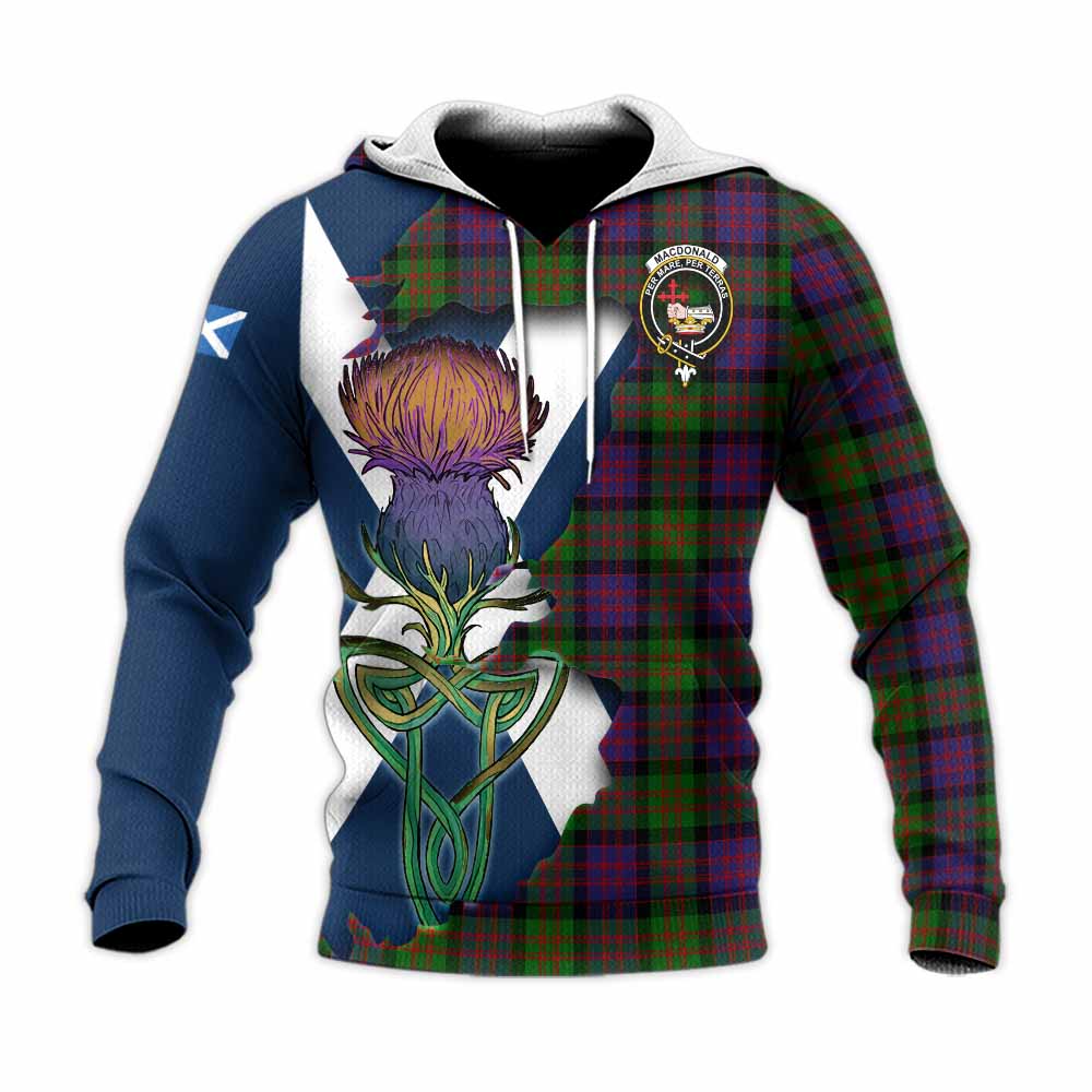 MacDonald (McDonald) Tartan Family Crest Knitted Hoodie Scottish Thistle Celtic Inspired Unisex Knitted Pullover Hoodie - Tartan Vibes Clothing