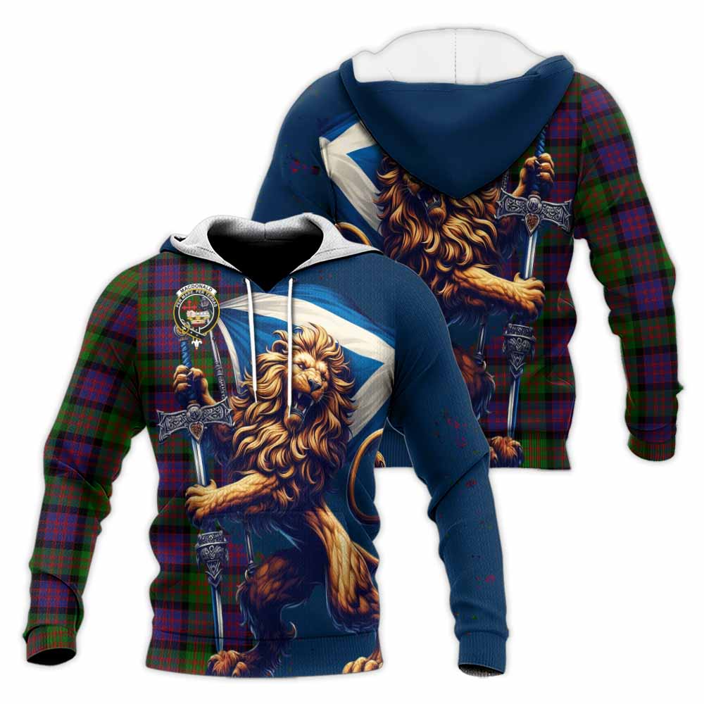 Tartan Vibes Clothing MacDonald (McDonald) Tartan Family Crest Knitted Hoodie with Scottish Majestic Lion