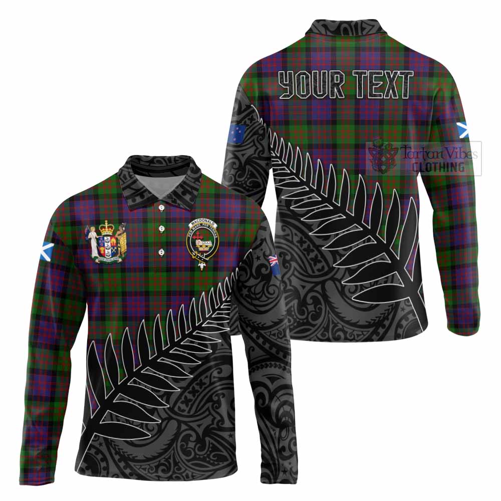 Tartan Vibes Clothing MacDonald (McDonald) Crest Tartan Long Sleeve Polo Shirt with New Zealand Silver Fern Half Style