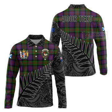 MacDonald (McDonald) Crest Tartan Long Sleeve Polo Shirt with New Zealand Silver Fern Half Style