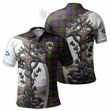 MacDonald (McDonald) Tartan Polo Shirt with Family Crest and St. Andrew's Cross Accented by Thistle Vines