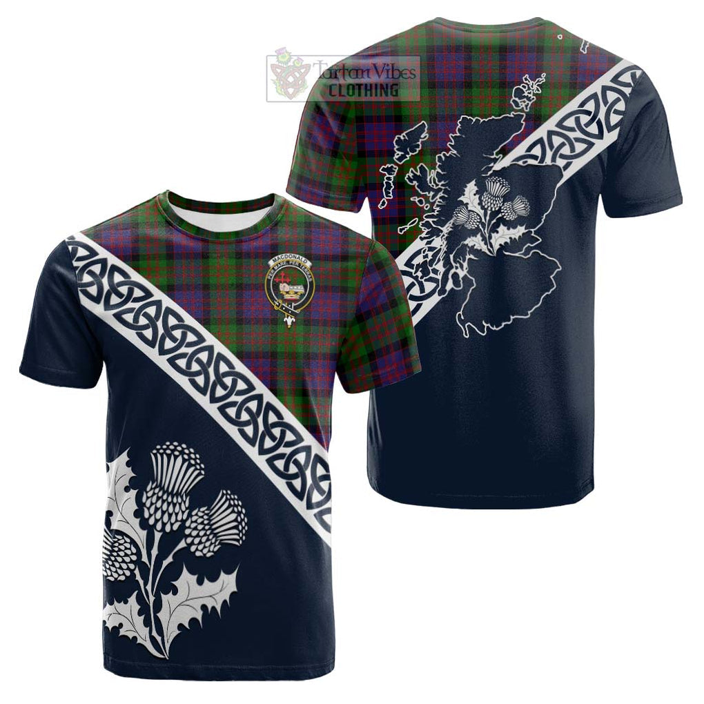 Tartan Vibes Clothing MacDonald (McDonald) Tartan Cotton T-shirt Featuring Thistle and Scotland Map