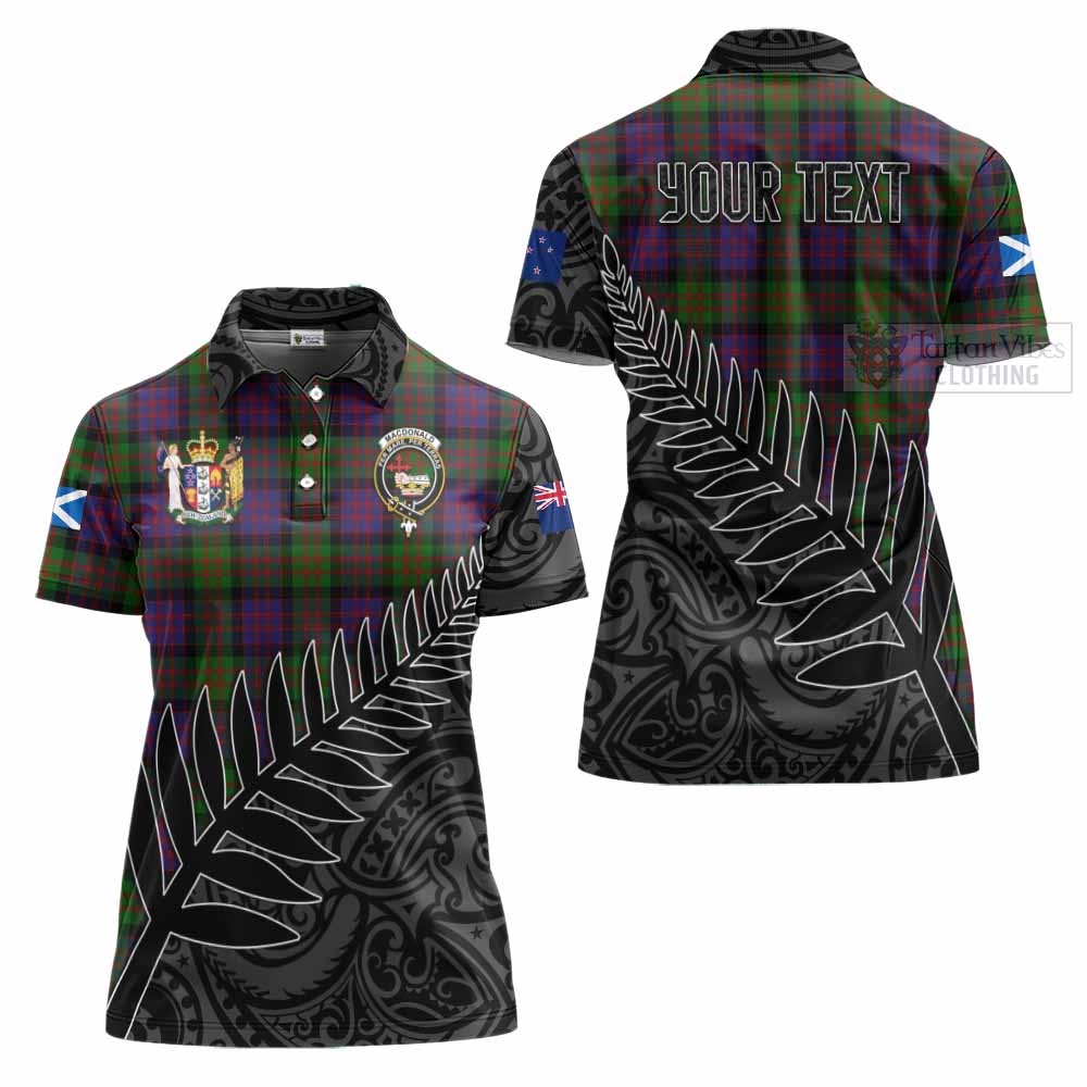 Tartan Vibes Clothing MacDonald (McDonald) Crest Tartan Women's Polo Shirt with New Zealand Silver Fern Half Style