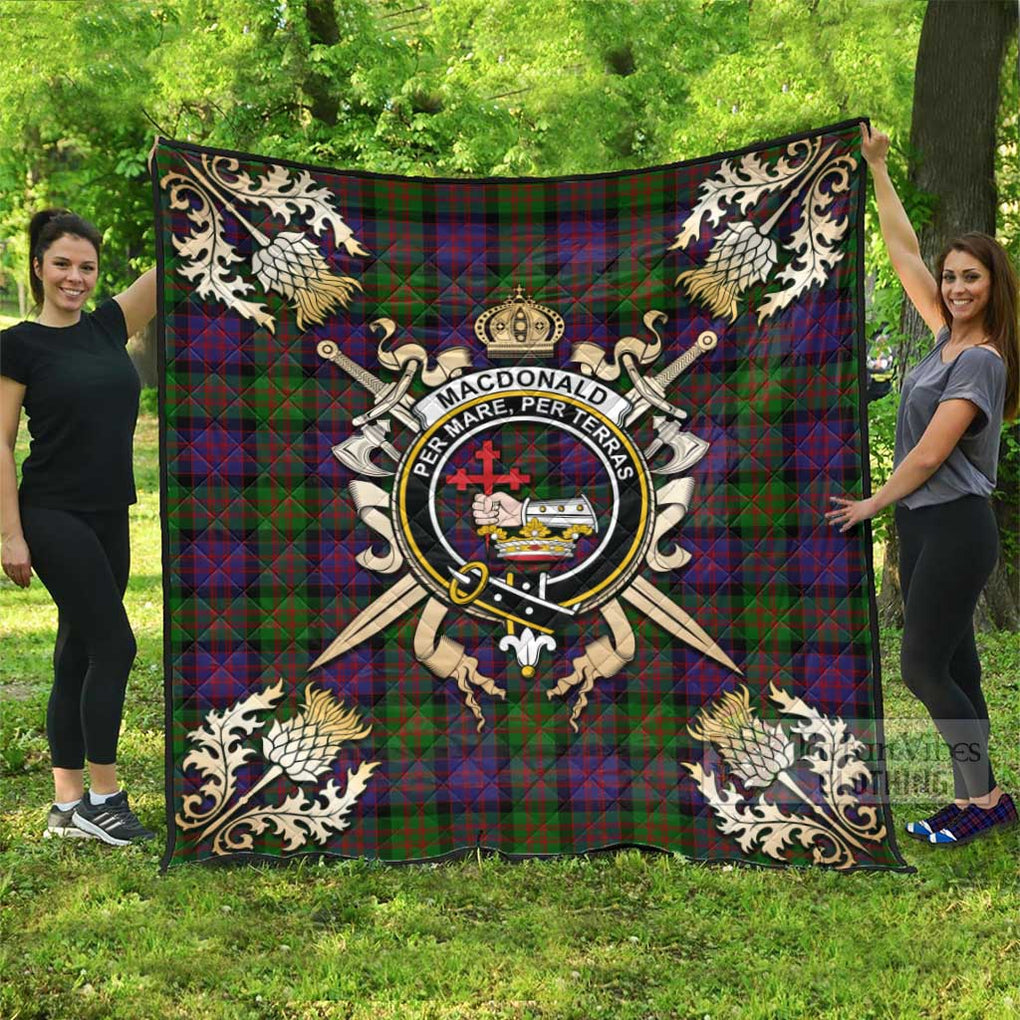 Tartan Vibes Clothing MacDonald (McDonald) Tartan Quilt with Family Crest and Scottish Golden Courage Shield