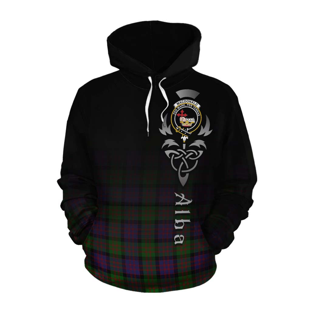 Tartan Vibes Clothing MacDonald (McDonald) Tartan Cotton Hoodie Featuring Alba Gu Brath Family Crest Celtic Inspired