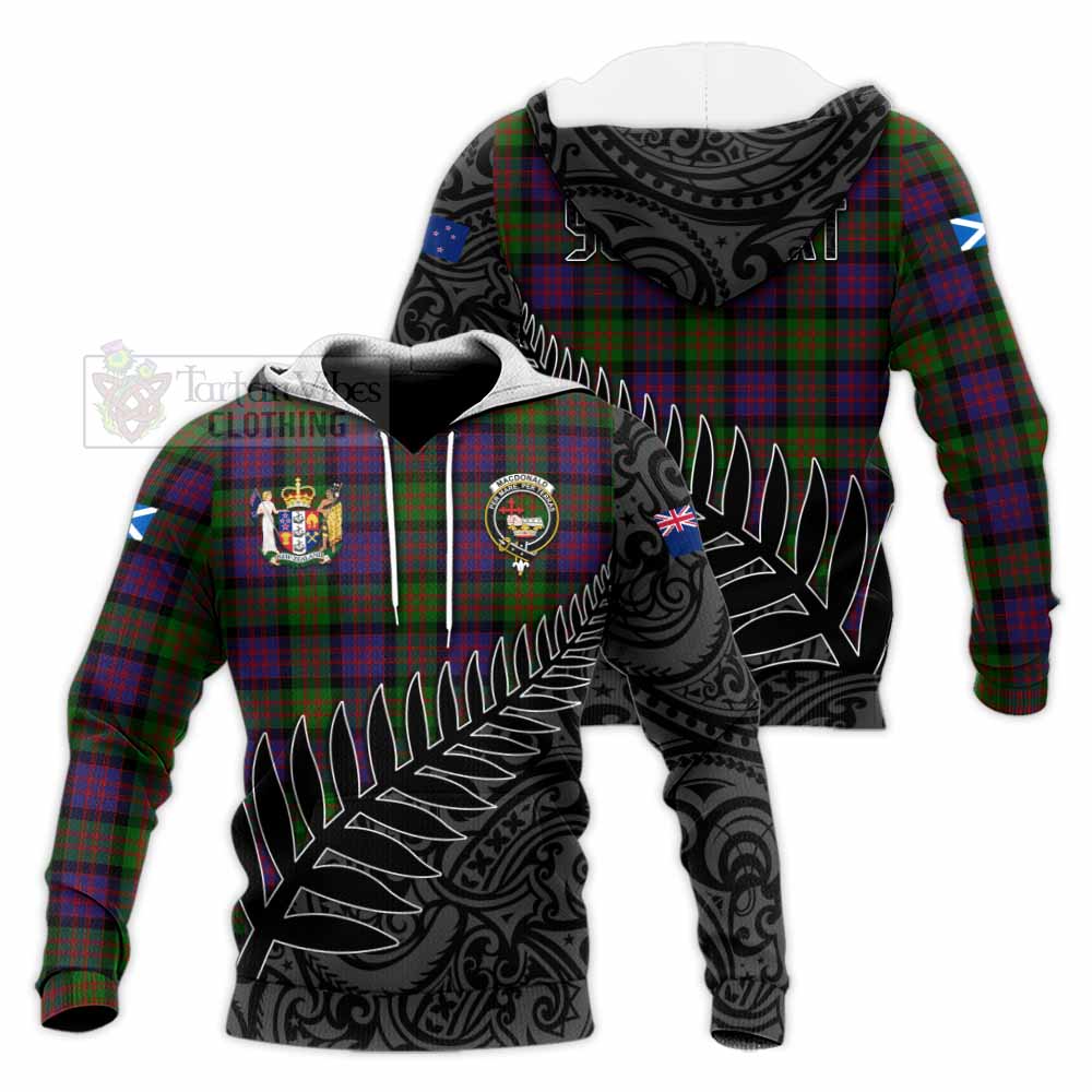 Tartan Vibes Clothing MacDonald (McDonald) Crest Tartan Knitted Hoodie with New Zealand Silver Fern Half Style