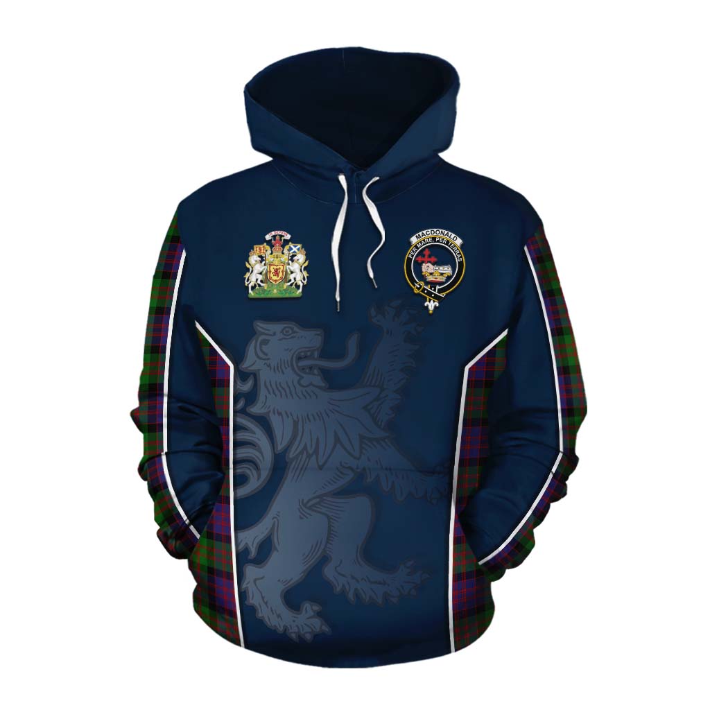 Tartan Vibes Clothing MacDonald (McDonald) Tartan Cotton Hoodie with Family Crest and Lion Rampant Vibes Sport Style