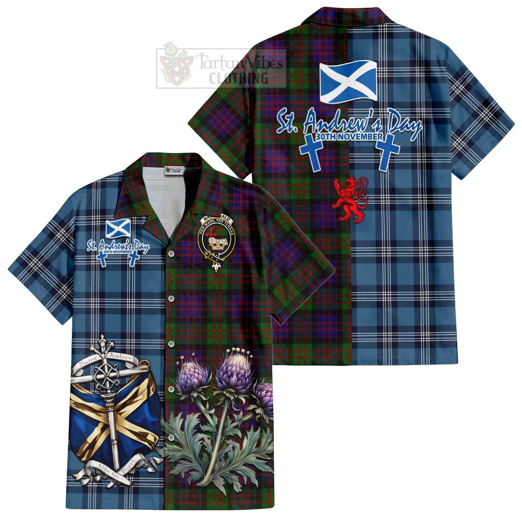 Tartan Vibes Clothing MacDonald (McDonald) Tartan Short Sleeve Button Shirt Happy St. Andrew's Day Half Tartan Style