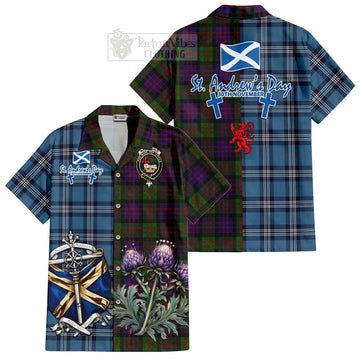 MacDonald (McDonald) Tartan Short Sleeve Button Shirt Happy St. Andrew's Day Half Tartan Style