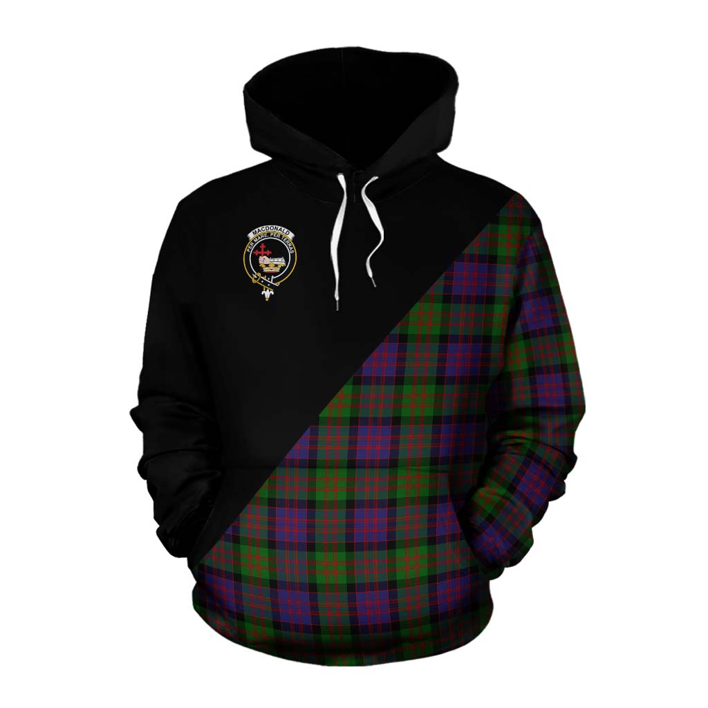 Tartan Vibes Clothing MacDonald (McDonald) Tartan Cotton Hoodie with Family Crest and Military Logo Style