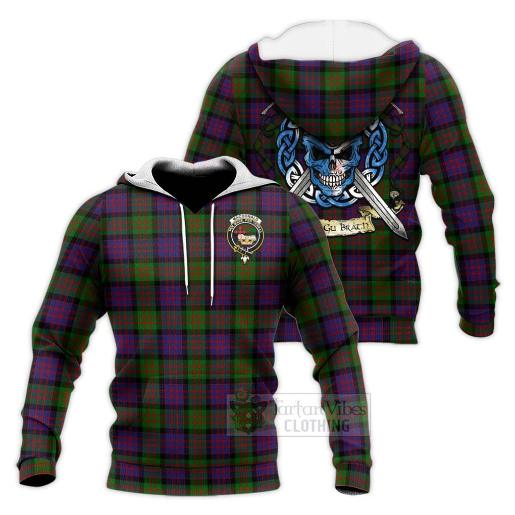 Tartan Vibes Clothing MacDonald (McDonald) Tartan Knitted Hoodie with Family Crest Celtic Skull Style