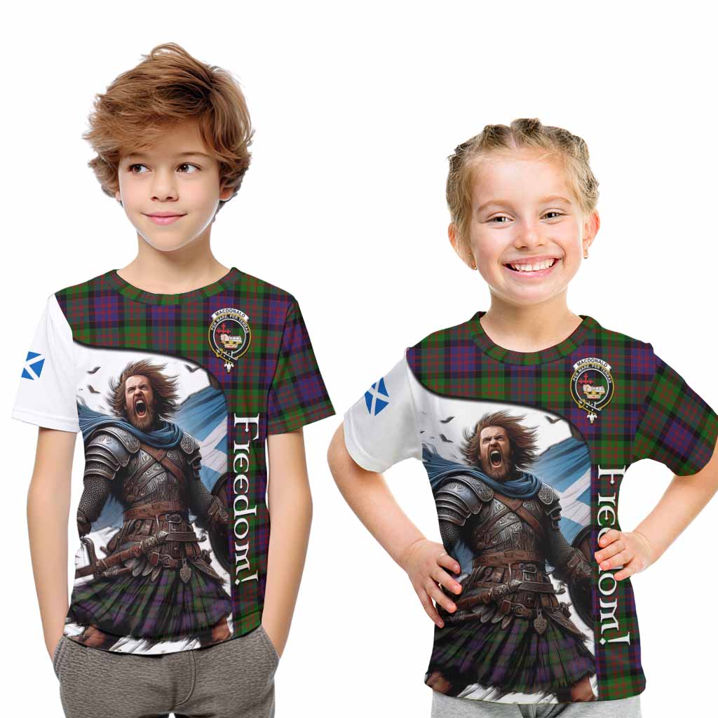 Tartan Vibes Clothing MacDonald (McDonald) Crest Tartan Kid T-Shirt Inspired by the Freedom of Scottish Warrior