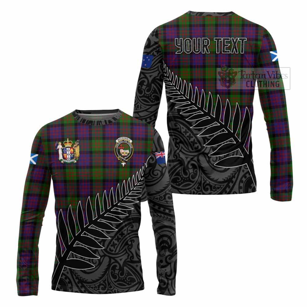 Tartan Vibes Clothing MacDonald (McDonald) Crest Tartan Long Sleeve T-Shirt with New Zealand Silver Fern Half Style