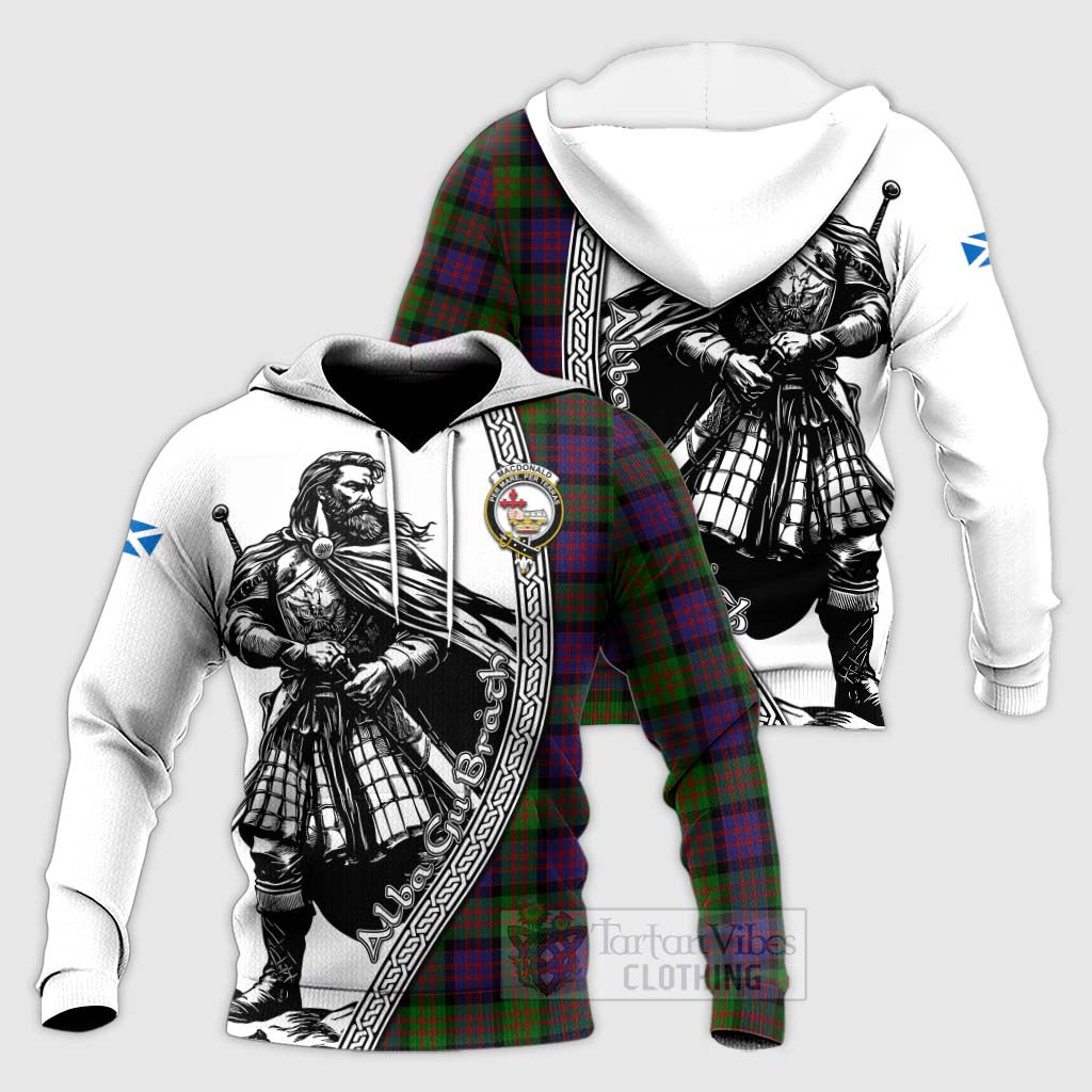 Tartan Vibes Clothing MacDonald (McDonald) Tartan Clan Crest Knitted Hoodie with Highlander Warrior Celtic Style