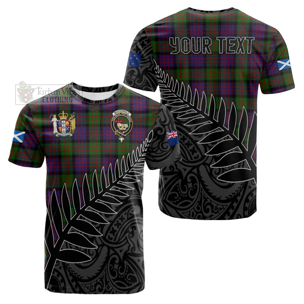 Tartan Vibes Clothing MacDonald (McDonald) Crest Tartan Cotton T-shirt with New Zealand Silver Fern Half Style