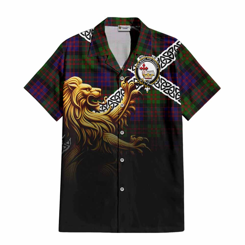 MacDonald (McDonald) Crest Tartan Hawaiian Shirt with Golden Lion Emblem Celtic Style Kid - Tartan Vibes Clothing