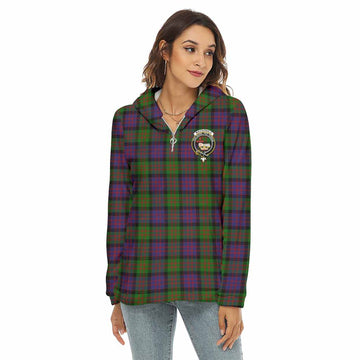 MacDonald (McDonald) Tartan Women's Borg Fleece Hoodie with Half Zip with Family Crest Female - Tartan Vibes Clothing