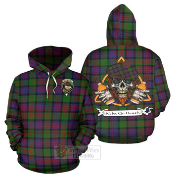 MacDonald (McDonald) Tartan Hoodie with Family Crest and Bearded Skull Holding Bottles of Whiskey