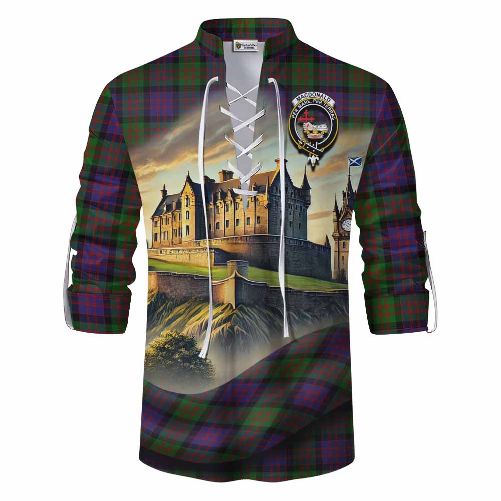 MacDonald (McDonald) Tartan Family Crest Ghillie Kilt Shirt with Scottish Ancient Castle Style Men - Tartan Vibes Clothing