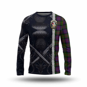 MacDonald (McDonald) Tartan Long Sleeve T-Shirt with Family Crest Cross Sword Thistle Celtic Vibes