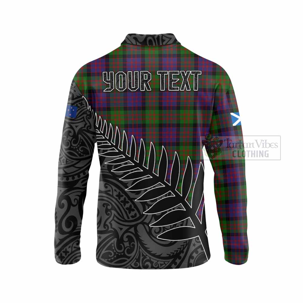 Tartan Vibes Clothing MacDonald (McDonald) Crest Tartan Long Sleeve Polo Shirt with New Zealand Silver Fern Half Style