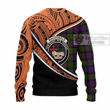 MacDonald (McDonald) Crest Tartan Knitted Sweater with Polynesian Vibes Style - Orange Version