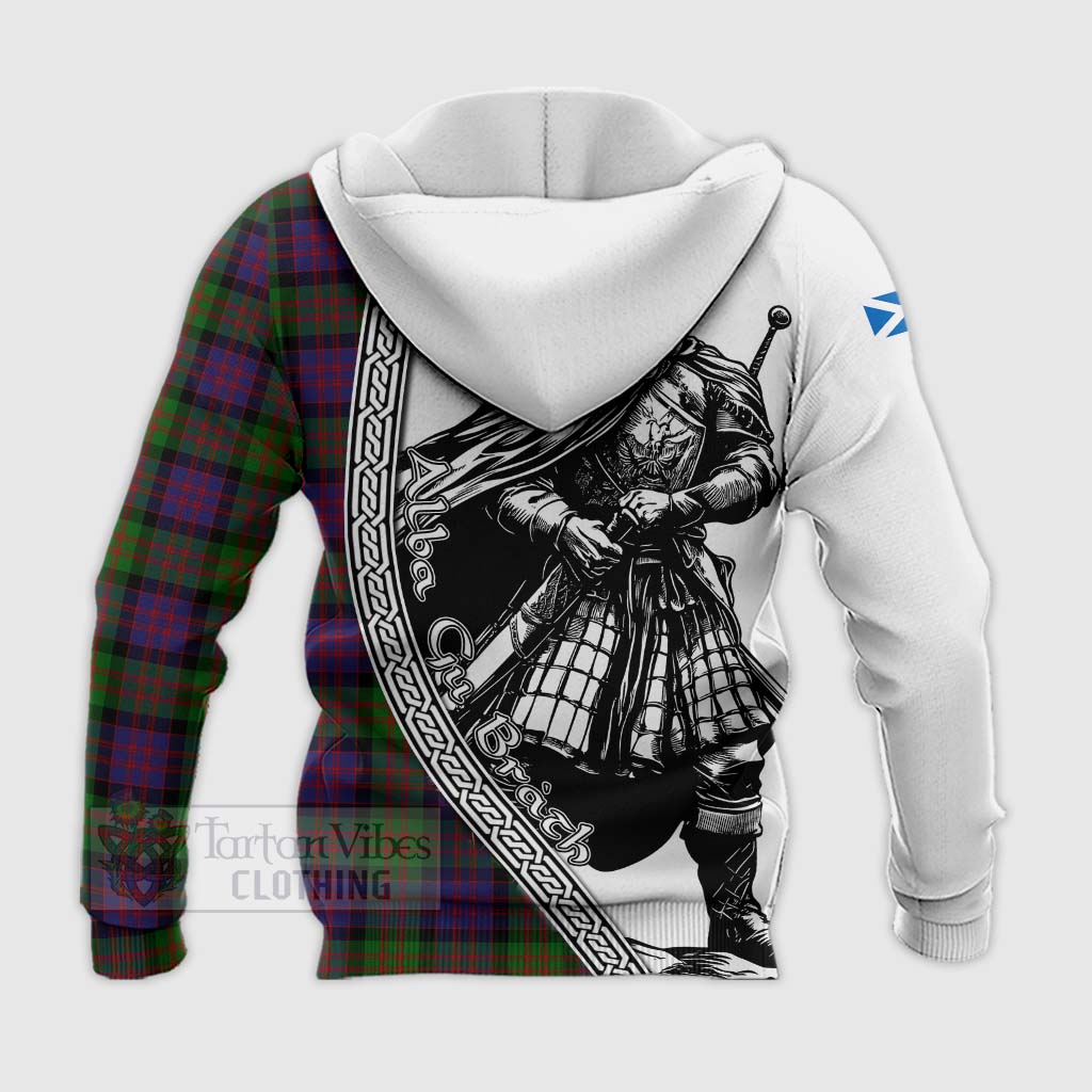 Tartan Vibes Clothing MacDonald (McDonald) Tartan Clan Crest Knitted Hoodie with Highlander Warrior Celtic Style