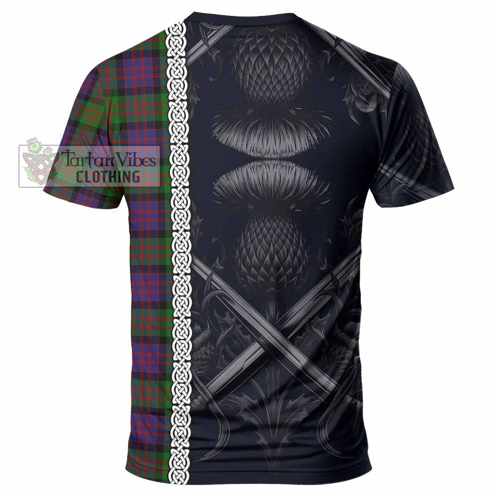 Tartan Vibes Clothing MacDonald (McDonald) Tartan T-Shirt with Family Crest Cross Sword Thistle Celtic Vibes