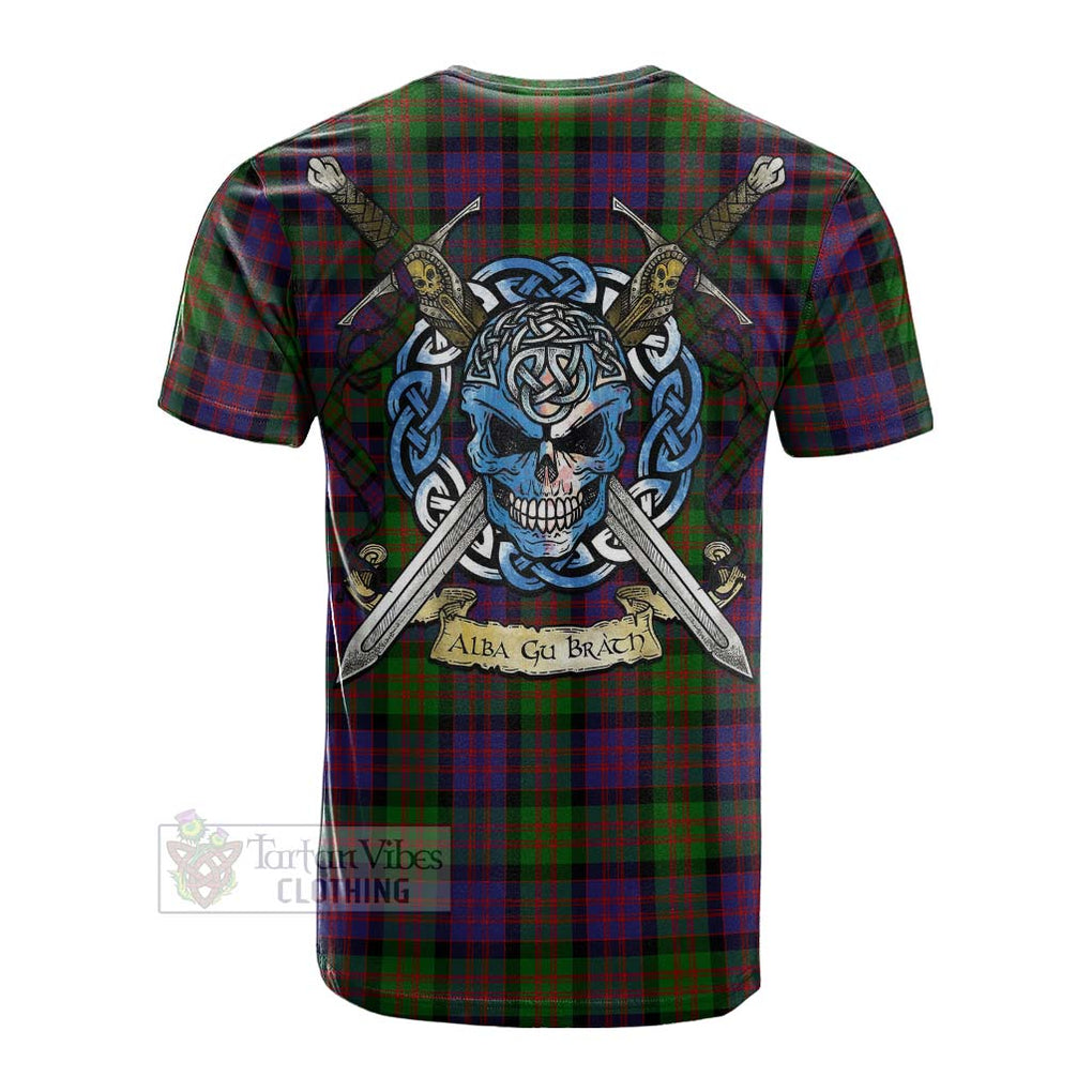 Tartan Vibes Clothing MacDonald (McDonald) Tartan Cotton T-shirt with Family Crest Celtic Skull Style