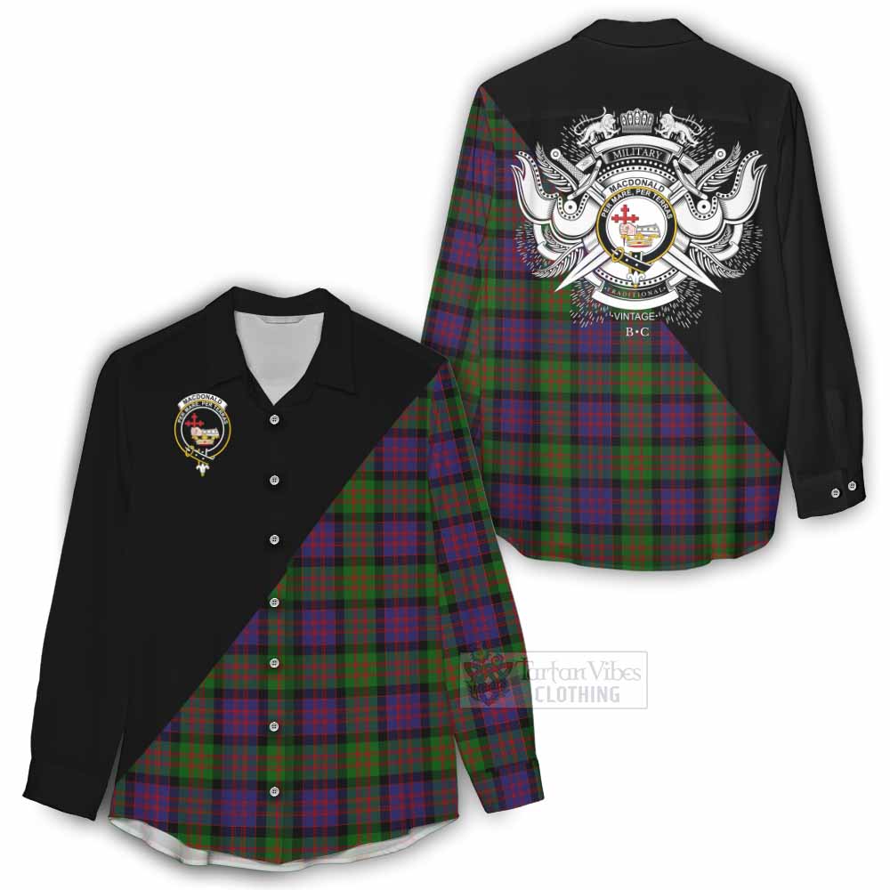 Tartan Vibes Clothing MacDonald (McDonald) Tartan Women's Casual Shirt with Family Crest and Military Logo Style