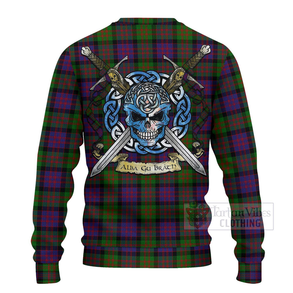 Tartan Vibes Clothing MacDonald (McDonald) Tartan Knitted Sweater with Family Crest Celtic Skull Style