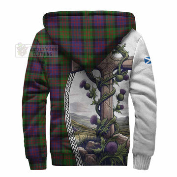 MacDonald (McDonald) Tartan Sherpa Hoodie with Family Crest and St. Andrew's Cross Accented by Thistle Vines