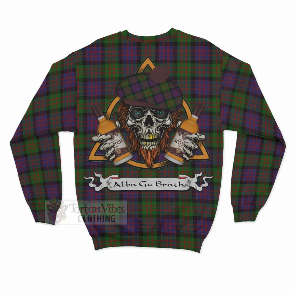 Tartan Vibes Clothing MacDonald (McDonald) Tartan Sweatshirt with Family Crest and Bearded Skull Holding Bottles of Whiskey