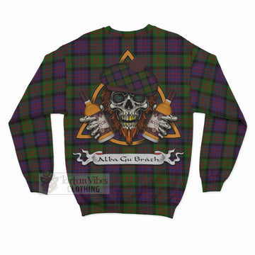 MacDonald (McDonald) Tartan Sweatshirt with Family Crest and Bearded Skull Holding Bottles of Whiskey