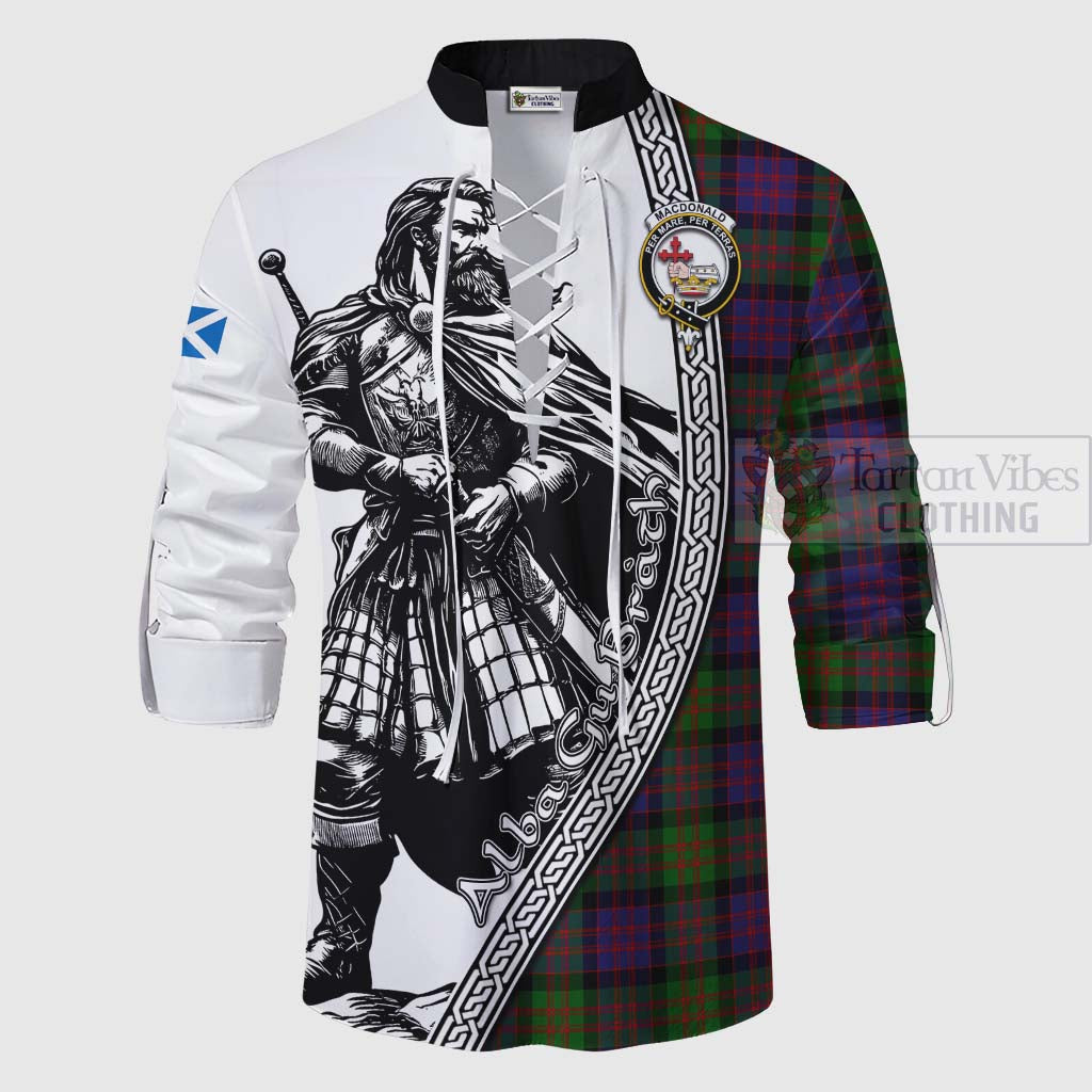 Tartan Vibes Clothing MacDonald (McDonald) Tartan Clan Crest Ghillie Kilt Shirt with Highlander Warrior Celtic Style