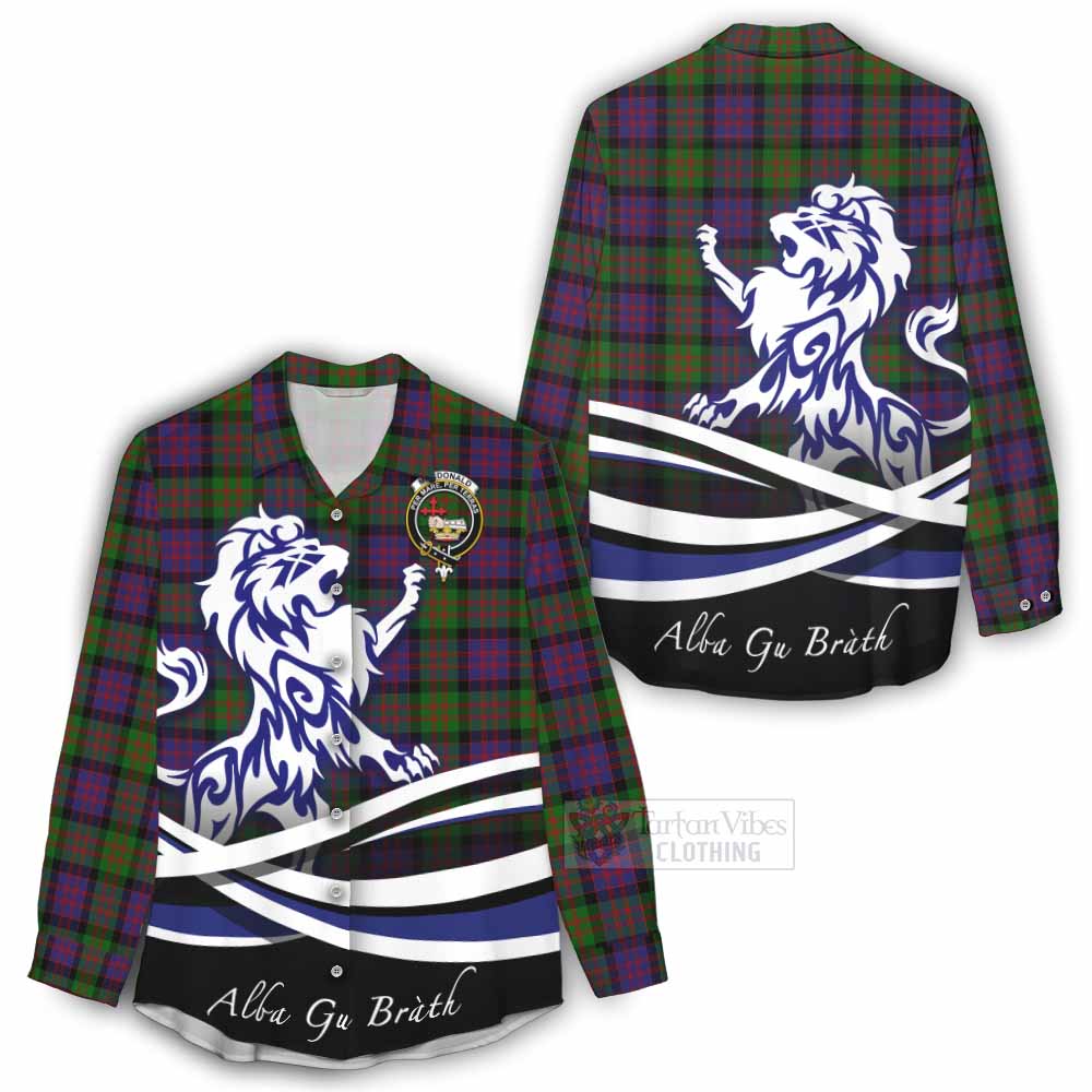 Tartan Vibes Clothing MacDonald (McDonald) Tartan Women's Casual Shirt with Alba Gu Brath Regal Lion Emblem